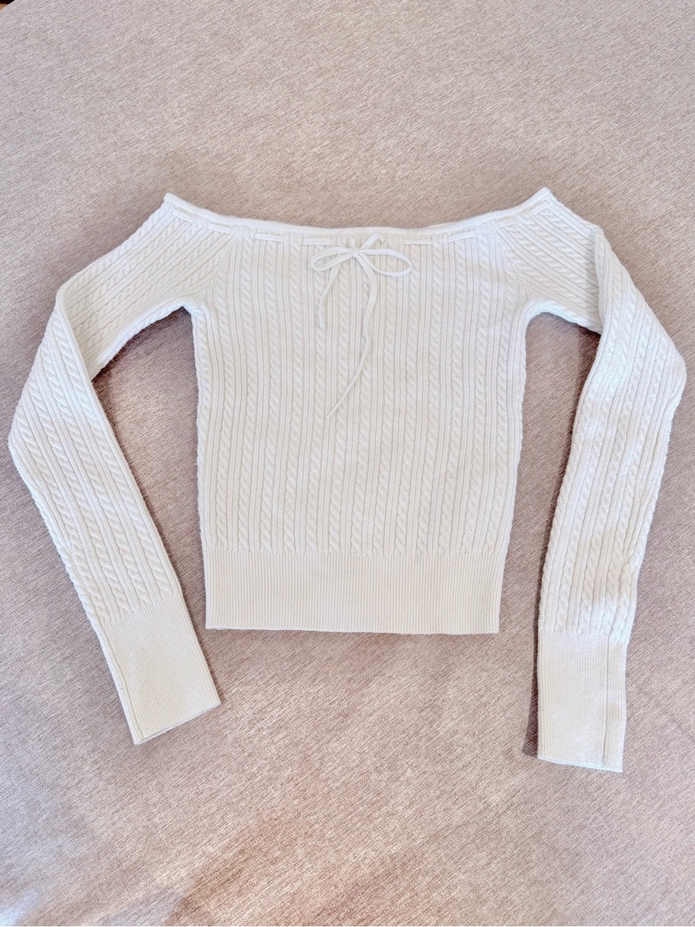 Hollister White Cable Knit Off-Shoulder Sweater